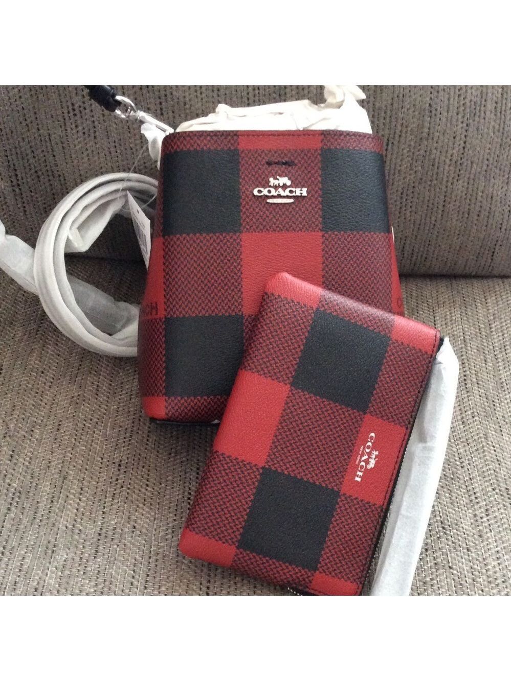 Authentic Coach Bucket Bag & Wristlet Plaid Print - Picture 8 of 10